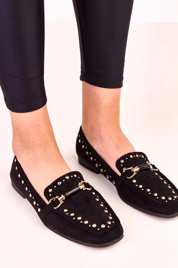Sapatilhas pretas tipo ballerina em suede sintético com tachas Molia 2