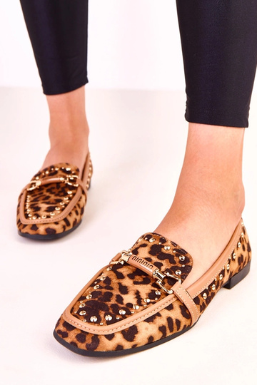 Sapatilhas pretas tipo ballerina em suede sintético com estampa de leopardo e tachas Molia 2