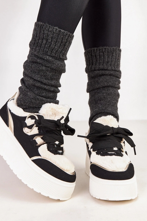 Tênis aquecidos pretos com plataforma...