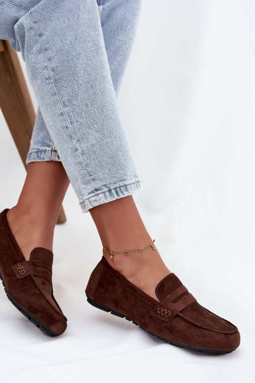 Mocassins femininos planos na cor marrom escuro "Soreline"