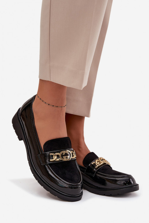 Mocassins lacados Feminino com detalhes dourados S.Barski HY52-540 cor preta