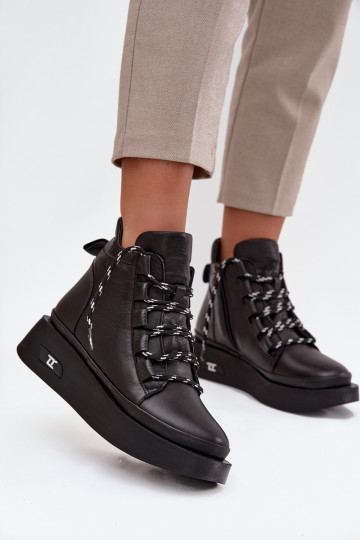 Pele Botas femininas com uma plataforma aquecimento Artiker 55C0809 cor preta