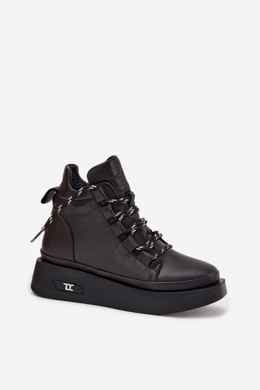 Pele Botas femininas com uma plataforma aquecimento Artiker 55C0809 cor preta