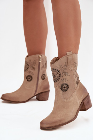 de camurça Pele Botas femininas com elementos abertos com salto Zazoo 3844 bege 2