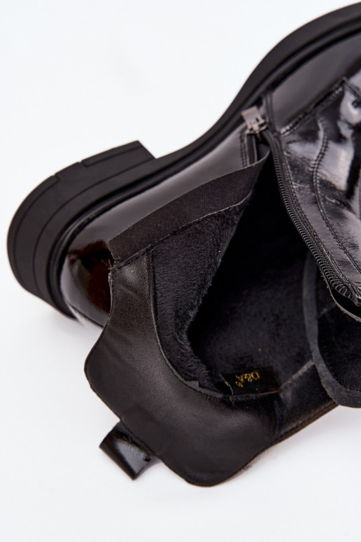Botins femininos envernizados de couro sintético D&A MR52-108 pretos