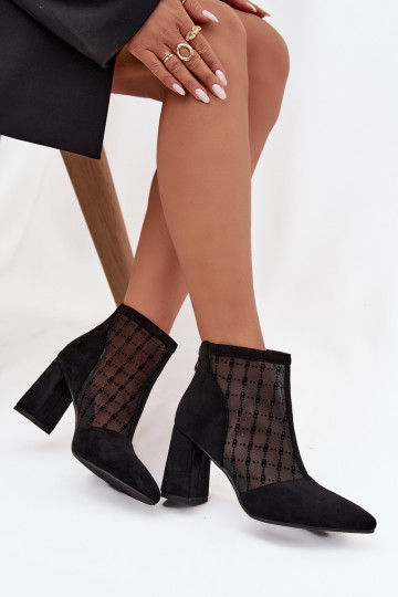 Botas femininas de cano curto com rede D&A LZ52-944 na cor preta