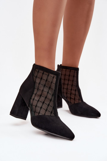 Botas femininas de cano curto com rede D&A LZ52-944 na cor preta 2
