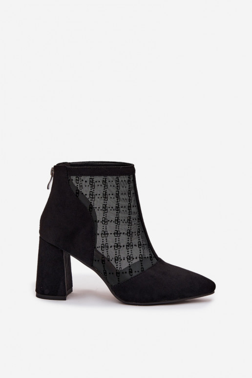 Botas femininas de cano curto com rede D&A LZ52-944 na cor preta