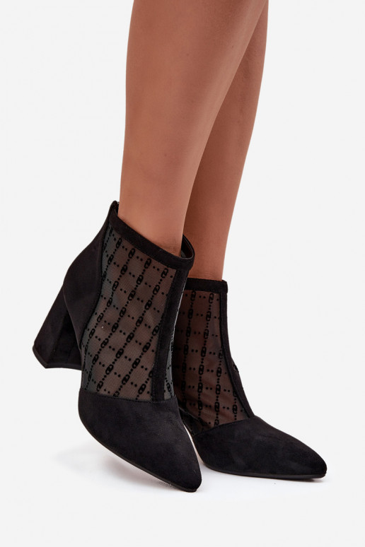 Botas femininas de cano curto com rede D&A LZ52-944 na cor preta