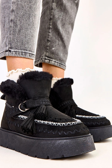 Botas de neve pretas com plataforma e franjas Maurisa
