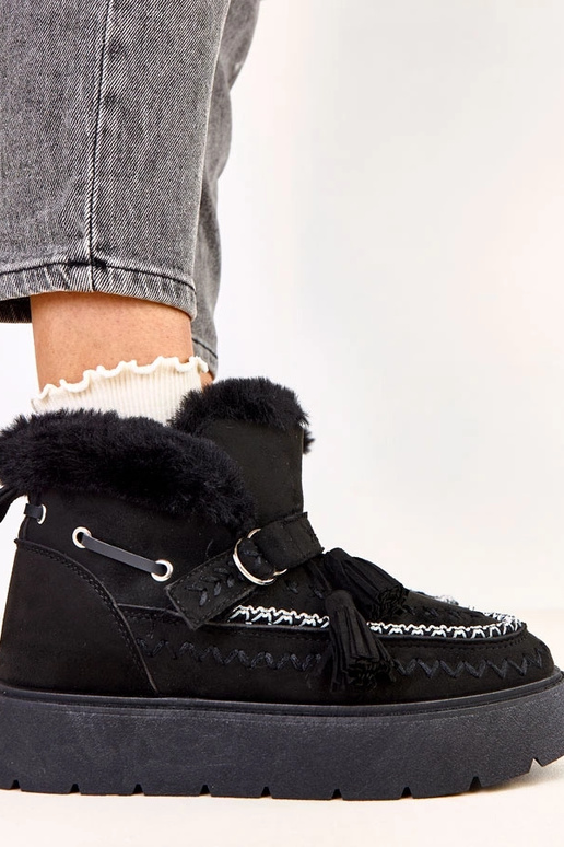 Botas de neve pretas com plataforma e...