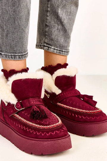 Botas de neve bordô com plataforma e franjas Maurisa