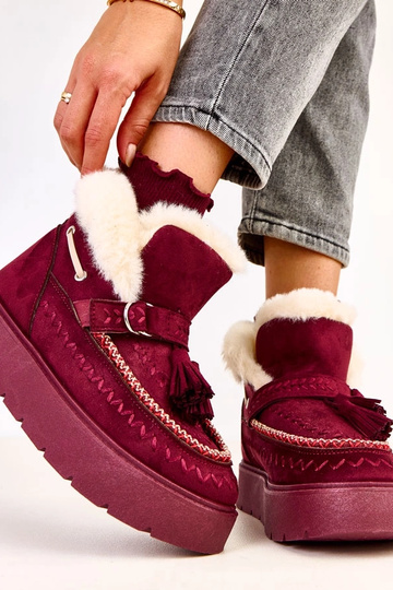 Botas de neve bordô com plataforma e franjas Maurisa 2