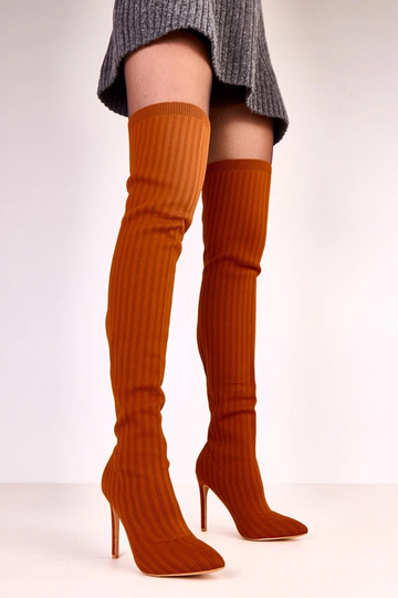 Botas de cano longo em tecido marrons Kenpis 2