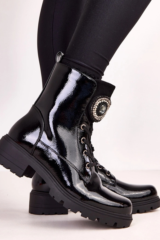 Botas trappers verniz preto com...