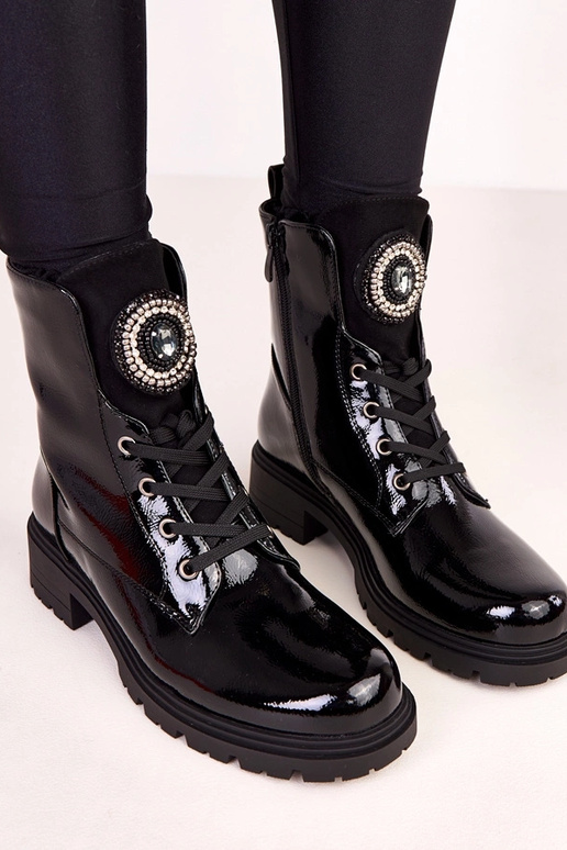 Botas trappers verniz preto com...