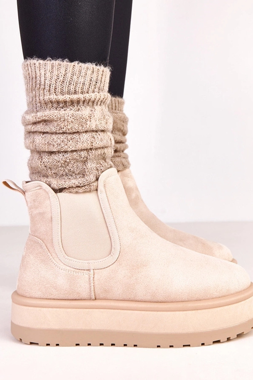 Bota de neve bege com forro elástico