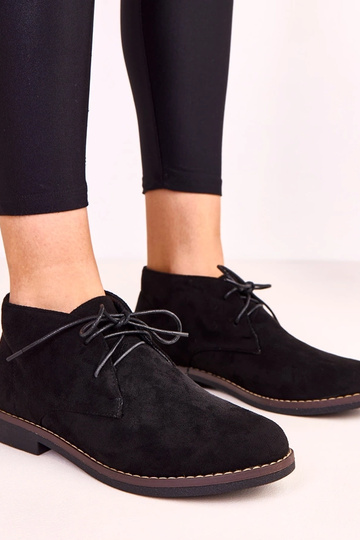 Botins femininos pretos de sola plana Lauda