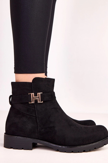 Botins femininos pretos com detalhes dourados Mengel 2
