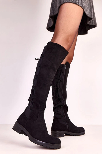 Botas femininas pretas acima do joelho com cadarços Rebecca 2