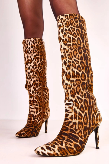 Botas femininas de leopardo acima do joelho com salto fino Adrienne 2