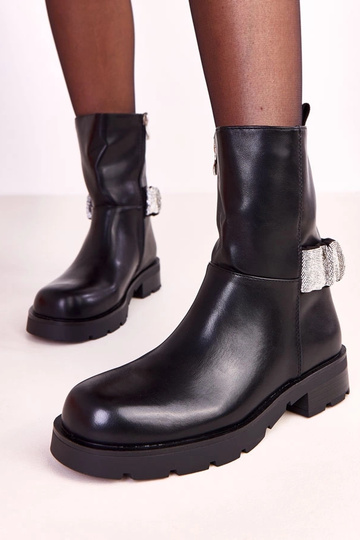 Botins femininos pretos com detalhes de zircônios Elisana 2