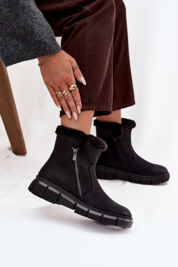 Botas de neve femininos com plataforma e forro de pelagem, cor preta Briselle