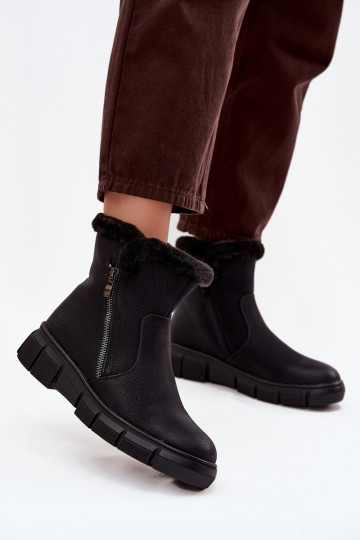 Botas de neve femininos com plataforma e forro de pelagem, cor preta Briselle 2