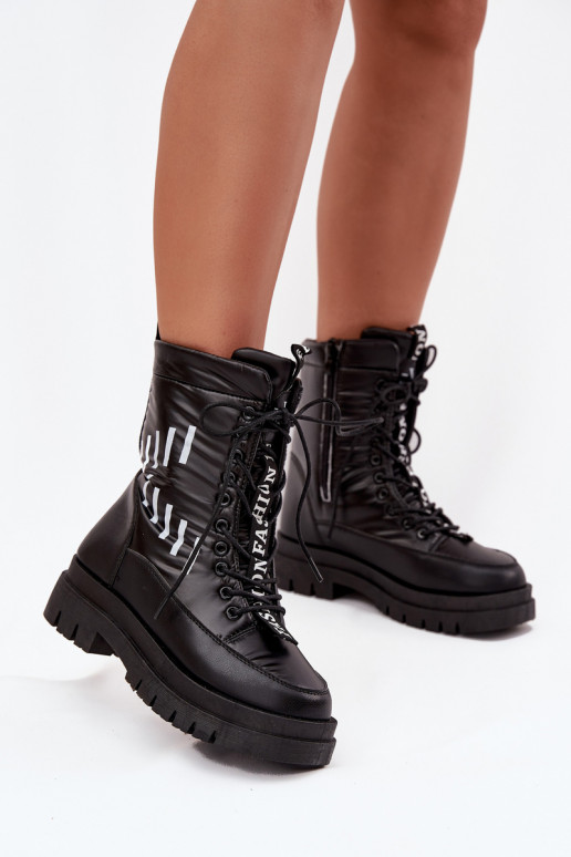 Botas de neve femininas com cordões Vinceza 23-34586 cor preta