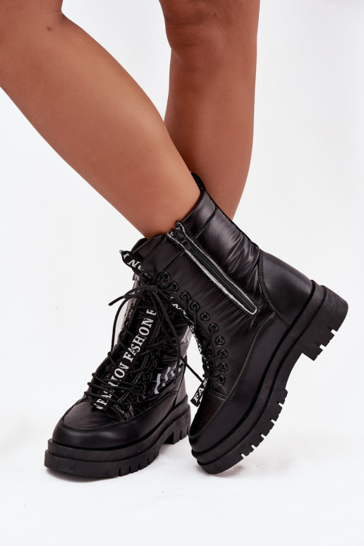 Botas de neve femininas com cordões Vinceza 23-34586 cor preta