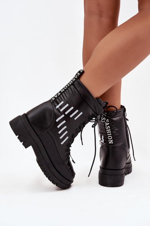 Botas de neve femininas com cordões Vinceza 23-34586 cor preta