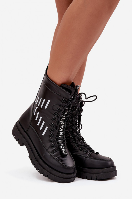 Botas de neve femininas com cordões Vinceza 23-34586 cor preta