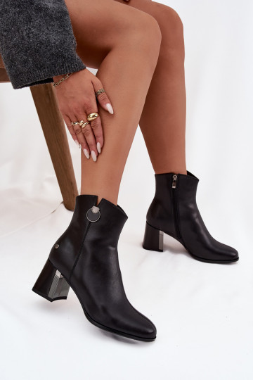 Botins aquecidos de couro natural com salto Tai turiciejka K7203-04, cor preta