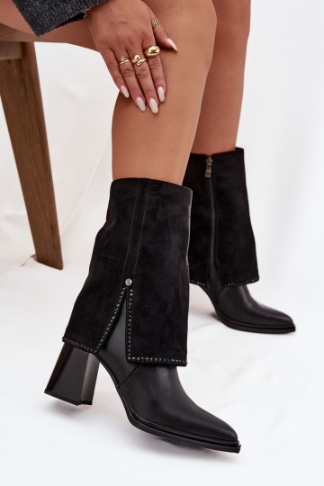 Botins femininos de couro com bordado e aquecimento Tai turiciejka K7206-01, cor preta