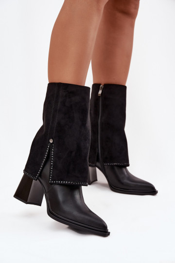 Botins femininos de couro com bordado e aquecimento Tai turiciejka K7206-01, cor preta 2