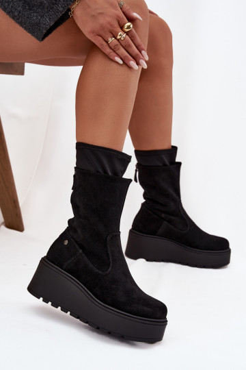 Feminino Pele Sapatos de camurça com uma plataforma Tem que serciejka A7161-20 cor preta