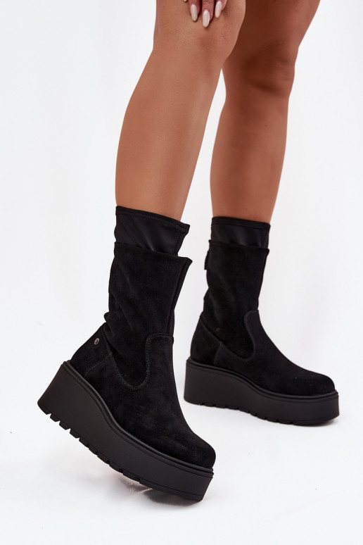 Feminino Pele Sapatos de camurça com uma plataforma Tem que serciejka A7161-20 cor preta Feminino Pele Sapatos de camurça com uma plataforma Tem que serciejka A7161-20 cor preta