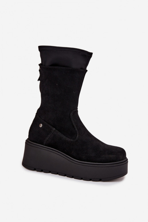 Feminino Pele Sapatos de camurça com uma plataforma Tem que serciejka A7161-20 cor preta Feminino Pele Sapatos de camurça com uma plataforma Tem que serciejka A7161-20 cor preta