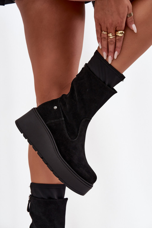 Feminino Pele Sapatos de camurça com uma plataforma Tem que serciejka A7161-20 cor preta Feminino Pele Sapatos de camurça com uma plataforma Tem que serciejka A7161-20 cor preta