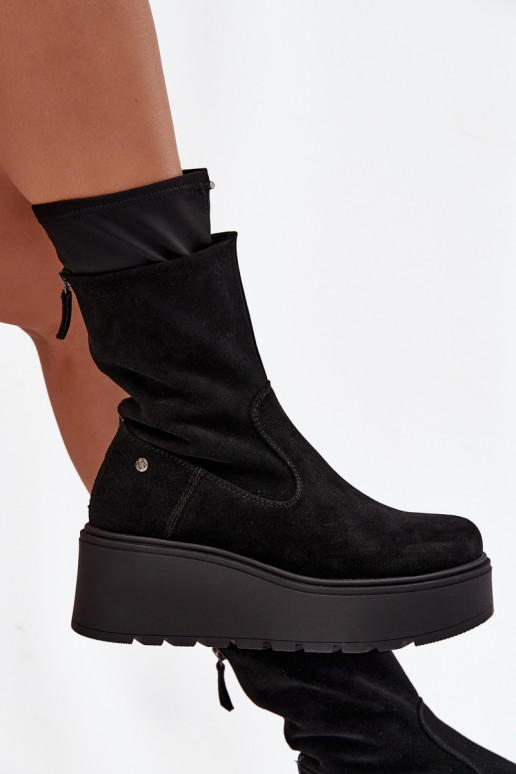 Feminino Pele Sapatos de camurça com uma plataforma Tem que serciejka A7161-20 cor preta Feminino Pele Sapatos de camurça com uma plataforma Tem que serciejka A7161-20 cor preta