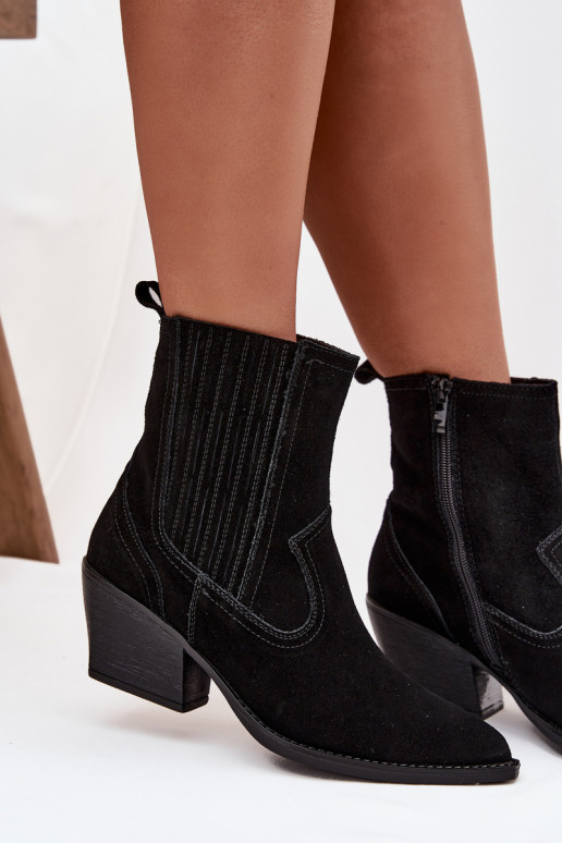 Sapatos de camurça estilo vaqueiro Feminino com salto aquecimento cor preta Dylira Sapatos de camurça estilo vaqueiro Feminino com salto aquecimento cor preta Dylira