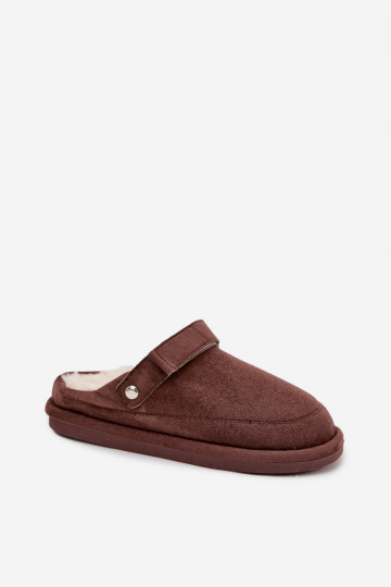 Chinelos marrons femininos com tiras, forrados com pelo Rilena 2