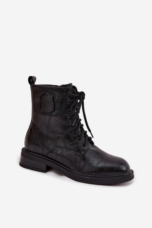 Pele Botins de trabalho Feminino Com decorações Detalem Tem que serciejka K7180-01 cor preta Pele Botins de trabalho Feminino Com decorações Detalem Tem que serciejka K7180-01 cor preta