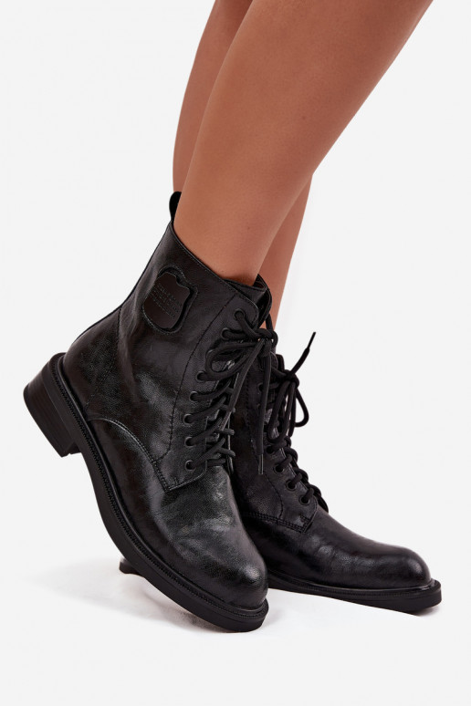 Pele Botins de trabalho Feminino Com decorações Detalem Tem que serciejka K7180-01 cor preta Pele Botins de trabalho Feminino Com decorações Detalem Tem que serciejka K7180-01 cor preta