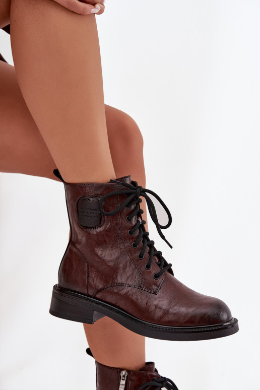 Pele Botins de trabalho Feminino Com decorações Detalem Tem que serciejka K7180-01 cor marrom Pele Botins de trabalho Feminino Com decorações Detalem Tem que serciejka K7180-01 cor marrom