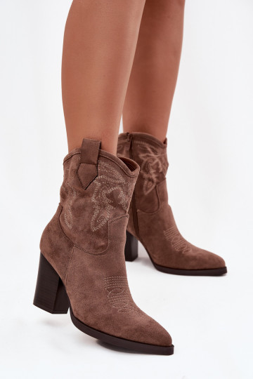 botas estilo coParaboy Feminino com salto de camurça ecológicaoParae bege Carissa 2