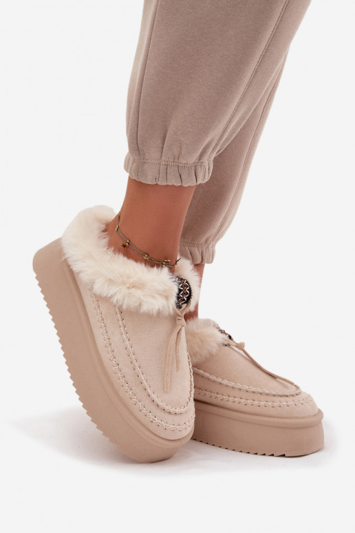 Botas de neve Feminino com um casaco de pele com uma plataforma bege Rosmira Botas de neve Feminino com um casaco de pele com uma plataforma bege Rosmira