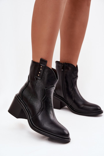 Botas femininas de cano curto com saltos, cor preta, Brilynn 2