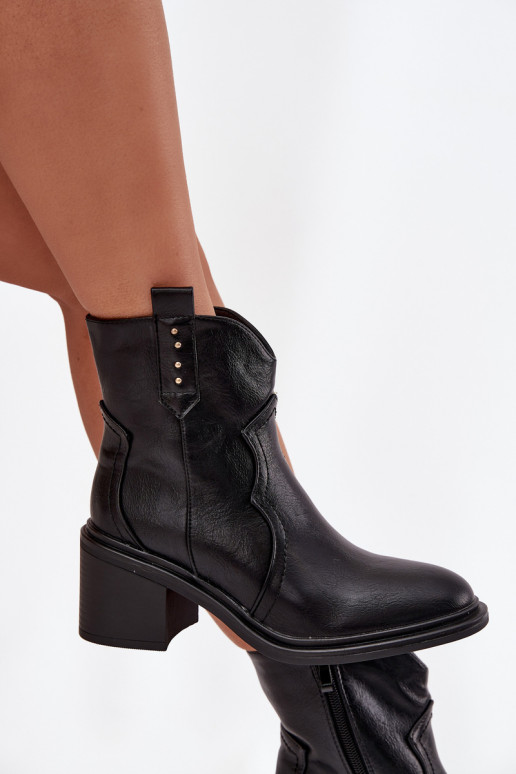 aquecimento Botas femininas com salto cor preta Brilynn aquecimento Botas femininas com salto cor preta Brilynn