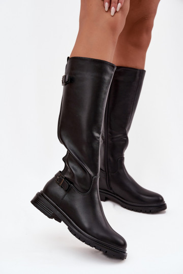 aquecimento botas femininas com salto largo com fivelas cor preta Sorelle
